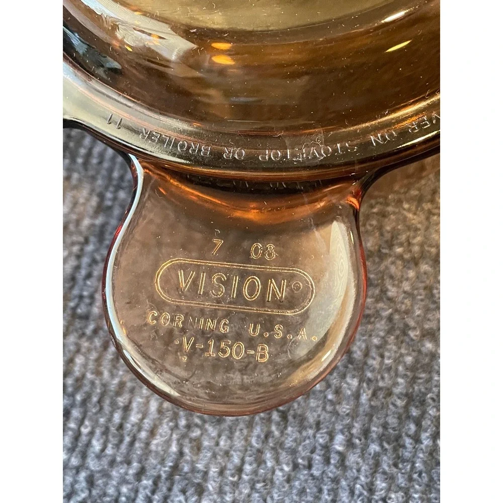 Corning Vision Amber Glass Grab-It Bowl with Lid V-150-B USA Vintage Cookware